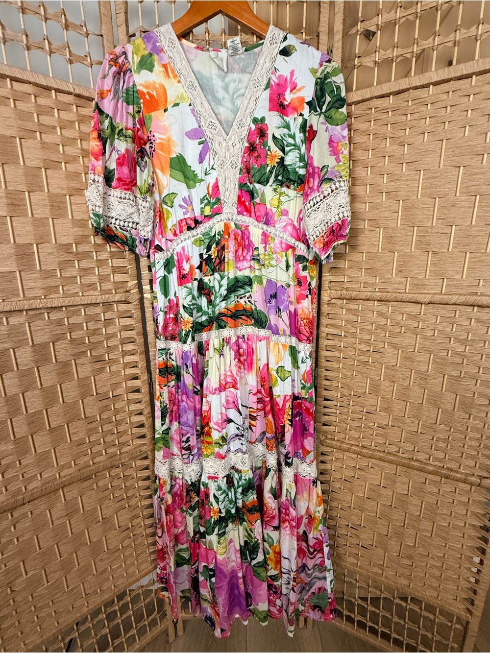 Joie Floral Lace Trim Maxi Dress Cotton Size Medium